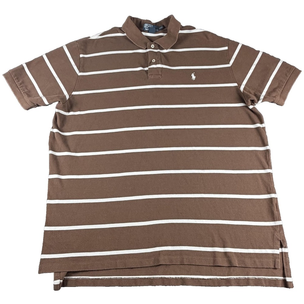 Polo By Ralph Lauren Polo Shirt Mens 2XL Brown Stripe Pony Logo Short Sleeve